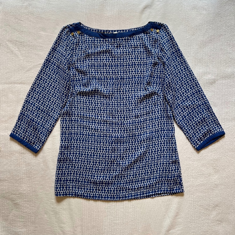 Banana Republic Blue and White 3/4 Sleeve Blouse Top Size XS